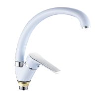 Смеситель для кухни однорычажный Lemen высокий излив на гайке хром/белый LEMEN (арт. LC-9313W)