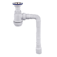 Изображение Сифон "Мини-Элит" с лит.вып.,нерж.чаш.Ø63мм,гофр.трубой L800мм(1'1/2-Ø40/50) Виркэн (арт. 30980678)
