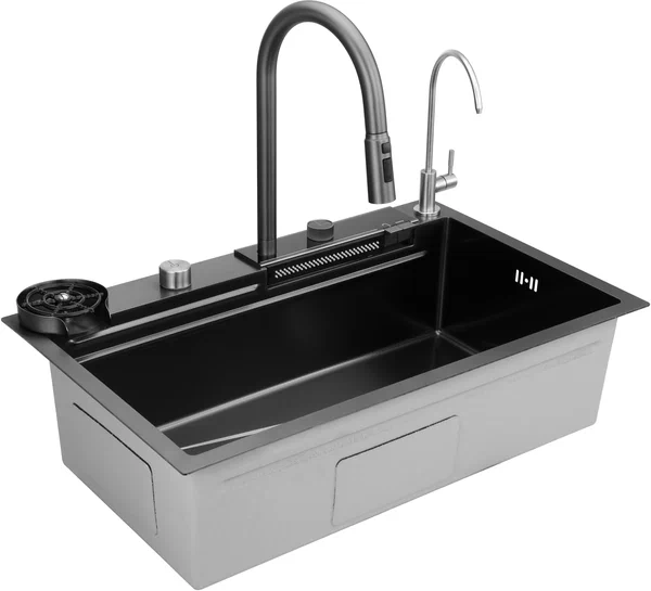 Мойка врезная многофункциональная 75х46 см, глубина 21см графит OUTE (арт. T87546Y-1+T710Y) оптом от компании Аквалига
