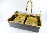 Изображение Мойка врезная 3,0мм Fmark 75х46 матовое золото графит глубина 220мм Fmark (арт. FSC002C)
