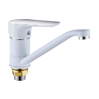 Смеситель для кухни однорычажный Lemen на гайке хром/белый LEMEN (арт. LC-6313W)