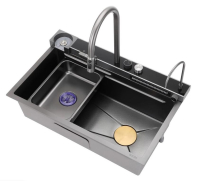 Изображение Мойка врезная многофункциональная 75х46 см, глубина 21см графит OUTE (арт. T87546Y+T709Y)
