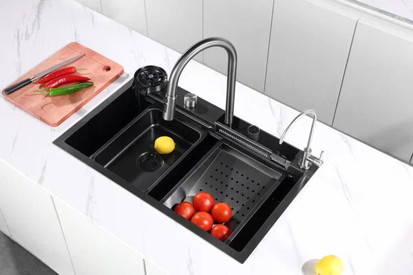 Мойка врезная многофункциональная 75х46 см, глубина 21см графит OUTE (арт. T87546Y-1+T710Y) оптом от компании Аквалига
