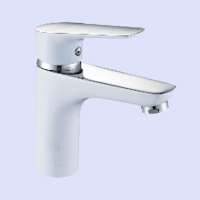 Смеситель для раковины однорычажный Lemen на гайке хром/белый LEMEN (арт. LC-1313W)