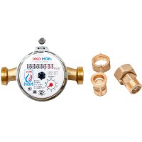 Изображение Счетчик воды универс.Эко Ном, длина 110мм+комп.монтажных частей с клапаном Эко Ном (арт. СВ110-004)
