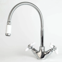 Смеситель-елочка Lemen гибкий излив хром/белый LEMEN (арт. LD-91634W-N19)