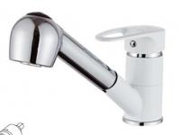 Смеситель для кухни однорычажный Feinise с выдвижной лейкой хром/белый  FEINISE (арт. S4010-7)