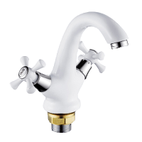 Смеситель для раковины двухвентильный Lemen хром/белый LEMEN (арт. LD-1165W)