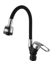 Смеситель для кухни однорычажный Ammore гибкий излив хром/чёрный Ammore (арт. A5040-A)