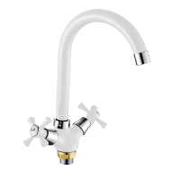 Смеситель-елочка Lemen литой нос на гайке хром/белый LEMEN (арт. LD-91865W)