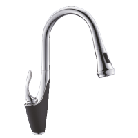 Смеситель для кухни однорычажный Rose с выдвижной лейкой хром/чёрный латунь ROSE (арт. R123H)