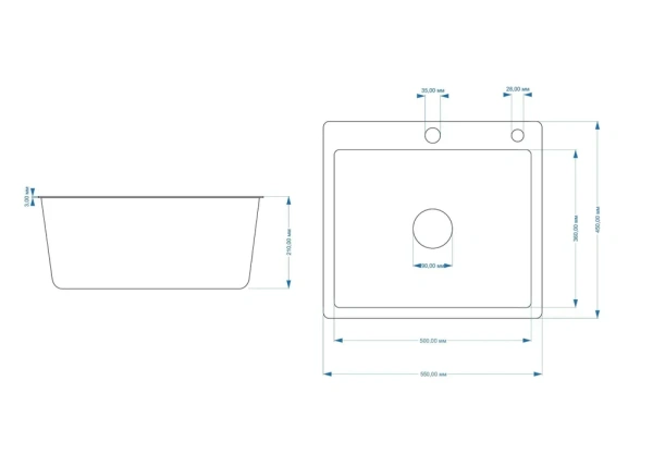 Мойка врезная 3,0мм Fmark 55х45 сатин глубина 200мм в комплекте сифон Fmark (арт. FSC5545L) оптом от компании Аквалига
