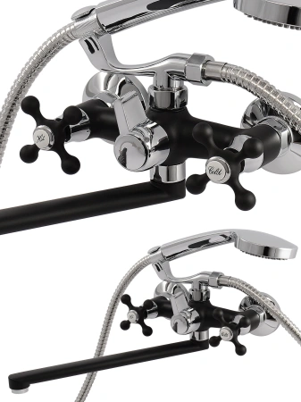 Смеситель для ванны двухвентильный Ammore длинный излив хром/чёрный Ammore (арт. A4681-A)