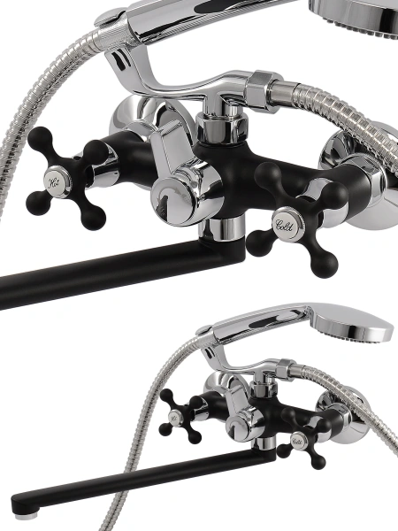 Смеситель для ванны двухвентильный Ammore длинный излив хром/чёрный Ammore (арт. A4681-A)