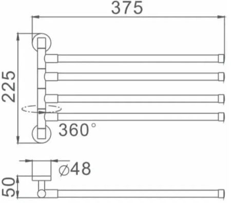 Держатель для полотенец D-lin поворотный четвертной черный D-Lin (арт. D255222) оптом от компании Аквалига
