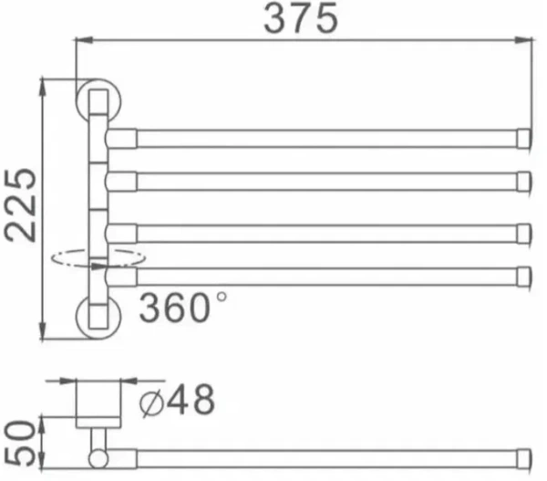 Держатель для полотенец D-lin поворотный четвертной черный D-Lin (арт. D255222) оптом от компании Аквалига
