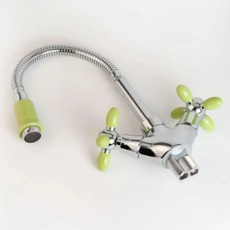 Смеситель-елочка Lemen гибкий излив хром/зеленый LEMEN (арт. LD-91634G-N19)