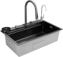 Мойка врезная многофункциональная 75х46 см, глубина 21см графит OUTE (арт. T87546Y-1+T710Y) оптом от компании Аквалига

