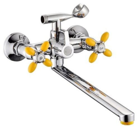 Смеситель для ванны двухвентильный Feinise длинный излив хром/жёлтый FEINISE (арт. S71308-9-40F)