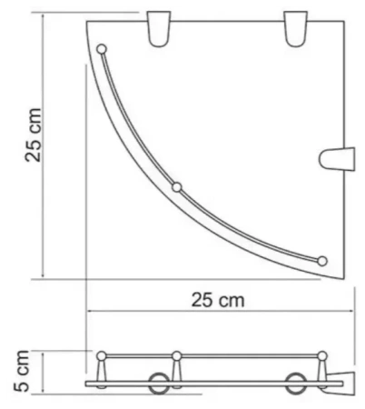 Полка в ванную стеклянная D-Lin угловая с ограничителем черная D-Lin (арт. D264222) оптом от компании Аквалига
