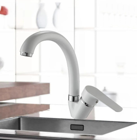 Смеситель для кухни однорычажный Ammore высокий излив белый Ammore (арт. A5003-C)