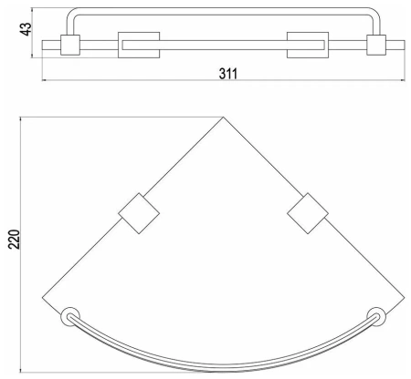 Полка в ванную стеклянная D-Lin угловая с ограничителем черная D-Lin (арт. D264222) оптом от компании Аквалига
