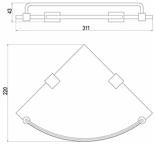 Полка в ванную стеклянная D-Lin угловая с ограничителем черная D-Lin (арт. D264222) оптом от компании Аквалига
