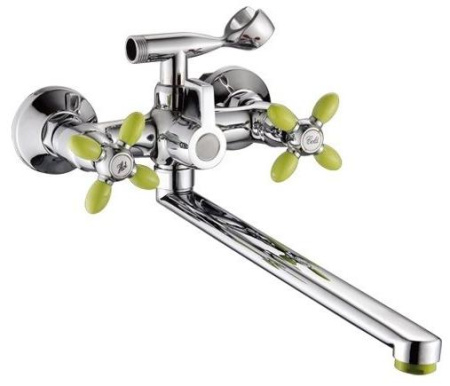Смеситель для ванны двухвентильный Feinise длинный излив хром/зелёный FEINISE (арт. S71308-21-40F)