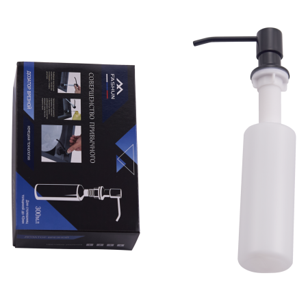 Дозатор жидкого мыла для кухонной мойки с колбой чёрный FASHUN (арт. A403-7) оптом от компании Аквалига
