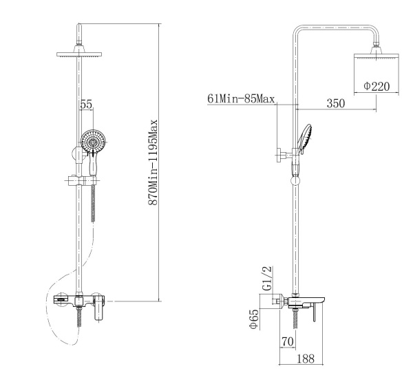 Смеситель с душевой стойкой Fashun латунь белый FASHUN (арт. A2451-8)