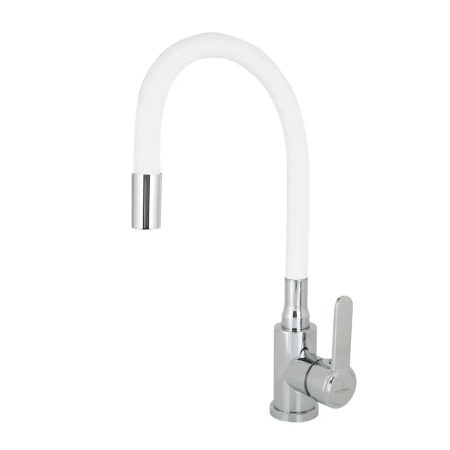 Смеситель для кухни однорычажный Pursh гибкий излив хром/белый LEMEN (арт. R99307W)