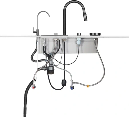 Мойка врезная многофункциональная 75х46 см, глубина 21см графит OUTE (арт. T87546Y-1+T710Y) оптом от компании Аквалига
