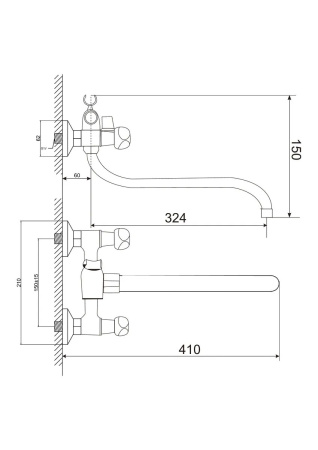 Смеситель для ванны двухвентильный Feinise длинный излив FEINISE (арт. S74321-35S)