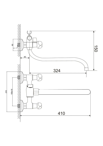 Смеситель для ванны двухвентильный Feinise длинный излив FEINISE (арт. S74321-35S)
