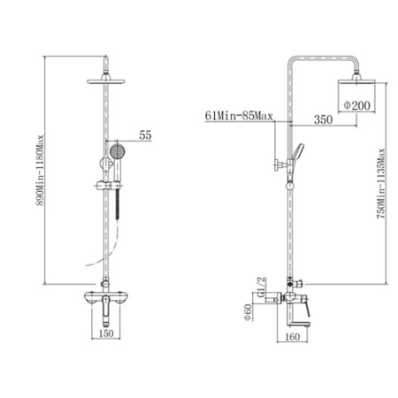 Смеситель с душевой стойкой Fashun латунь FASHUN (арт. A2412)