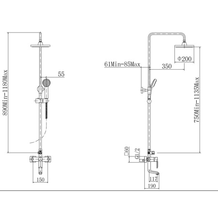 Смеситель с душевой стойкой Fashun латунь FASHUN (арт. A2418)