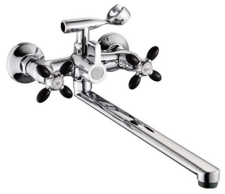 Смеситель для ванны двухвентильный Feinise длинный излив хром/чёрный FEINISE (арт. S71308-8-40F)