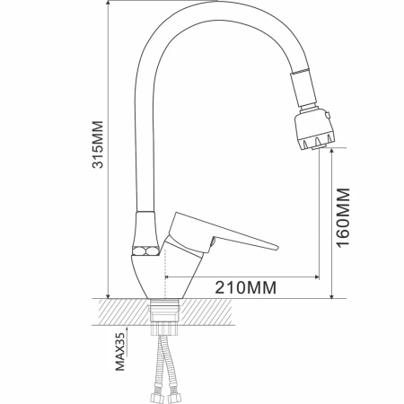 Смеситель для кухни однорычажный D-Lin гибкий излив хром/серый D-Lin (арт. D150303-2T)