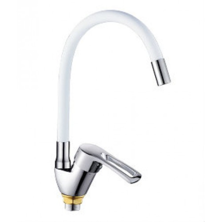 Смеситель для кухни однорычажный Lemen гибкий излив на гайке хром/белый LEMEN (арт. LB-91477-W9)