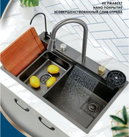 Мойка врезная многофункциональная 78х46 см, глубина 21см чёрная OUTE (арт. T87846H) оптом от компании Аквалига
