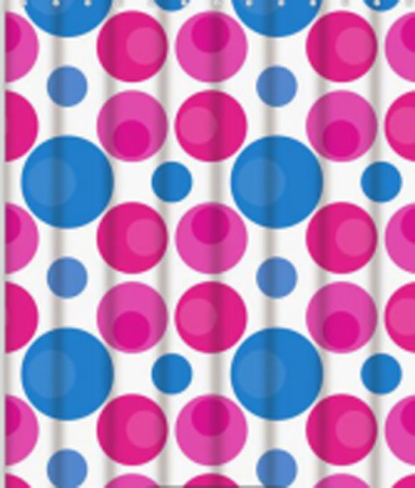 Штора для ванной 180х180 см красно-синие шарики на белом фоне FASHUN (арт. A8802) оптом от компании Аквалига
