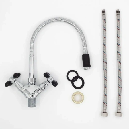 Смеситель-елочка Lemen гибкий излив хром/чёрный LEMEN (арт. LD-91634E-N19)