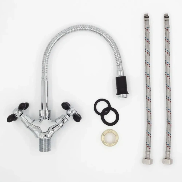 Смеситель-елочка Lemen гибкий излив хром/чёрный LEMEN (арт. LD-91634E-N19)