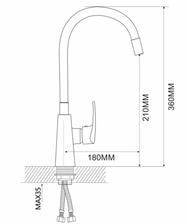Смеситель для кухни однорычажный Ammore гибкий нос хром/жёлтый Ammore (арт. A5505-7)