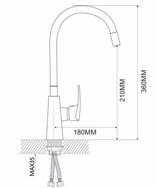 Смеситель для кухни однорычажный Ammore гибкий нос нержавейка хром/золото/чёрный Ammore (арт. A5505-10)