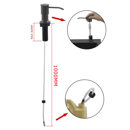 Дозатор жидкого мыла для кухонной мойки без колбы для забора из иной ёмкости чёрный FASHUN (арт. A403C) оптом от компании Аквалига
