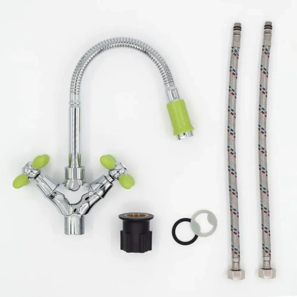 Смеситель-елочка Lemen гибкий излив хром/зеленый LEMEN (арт. LD-91634G-N19)