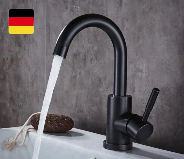 Смеситель для раковины однорычажный Lemen на гайке чёрный нержавейка LEMEN (арт. LA1060E)