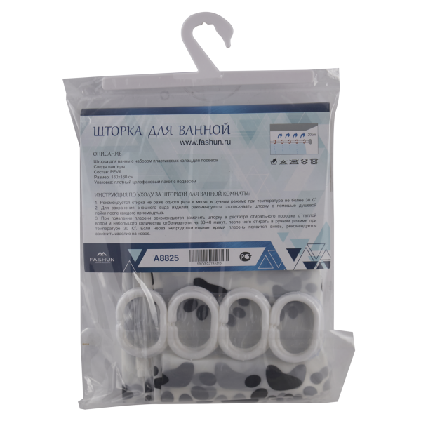 Штора для ванной 180х180 см полиэтилен лапки FASHUN (арт. A8825) оптом от компании Аквалига
