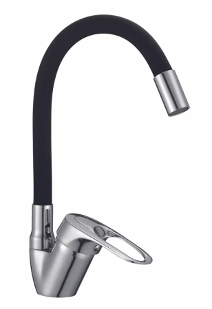 Смеситель для кухни однорычажный D-Lin гибкий излив хром/чёрный D-Lin (арт. D150628-1C)
